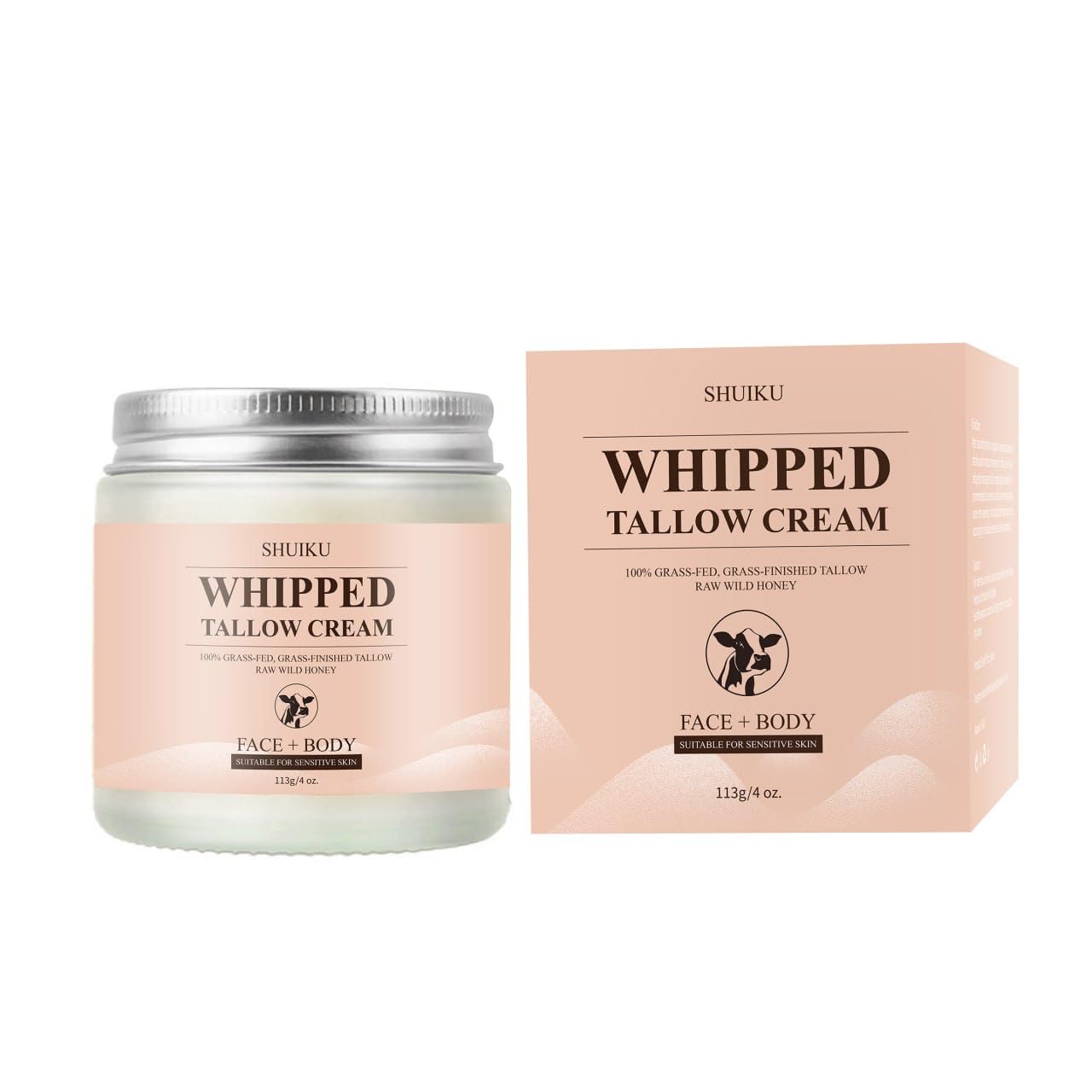 Whipped Organic Beef Tallow and Honey Balm, Beef Tallow for Face, Grass-Fed Beef Tallow Moisturizer