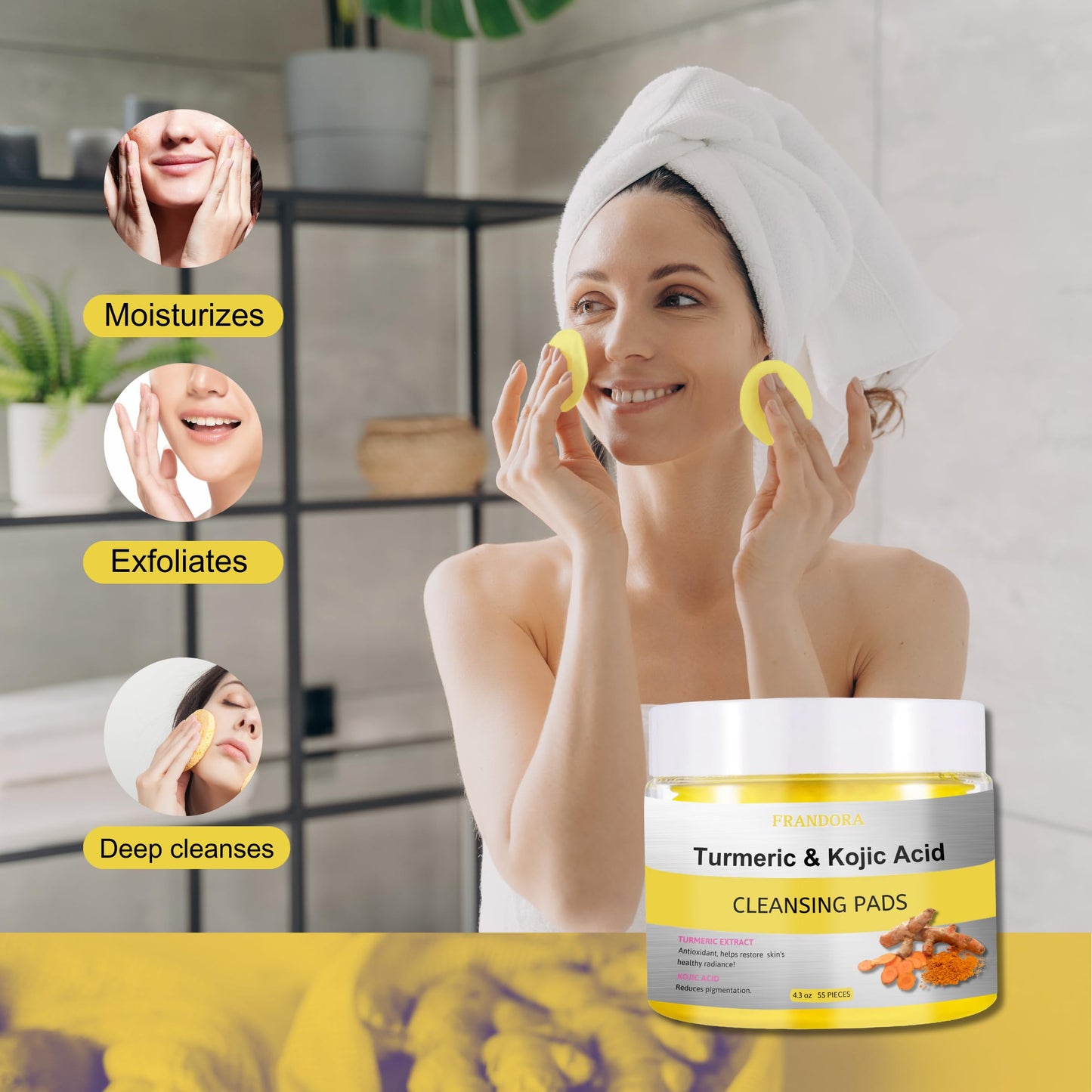Turmeric Kojic Acid Cleansing Pads in Bottle