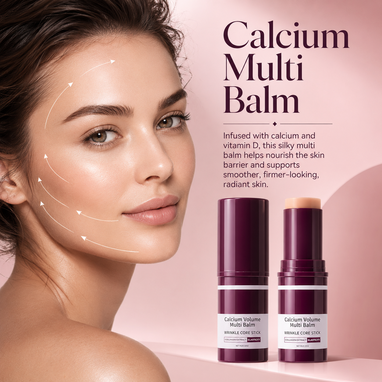 Calcium Multi Balm Stick for Face, Eyes, Lips & Neck – Korean Collagen Moisturizing Balm with Vitamin D & Shea Butter for Dry Skin, Firming, Hydrating & Skin Barrier Care, for All Skin Types