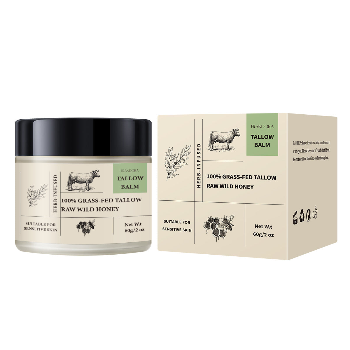 Beef tallow and honey balm， whipped tallow honey balm，grass fed beef tallow，all-natural moisturizer that hydrates and nourishes the skin，with a blend of grass-fed beef tallow, raw wild honey