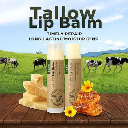Beef Tallow Lip Balm with Grass-Fed Tallow & Beeswax, Natural Lip Moisturizer