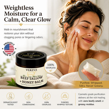 Organic Beef Tallow Honey Balm for Skin, Made in USA