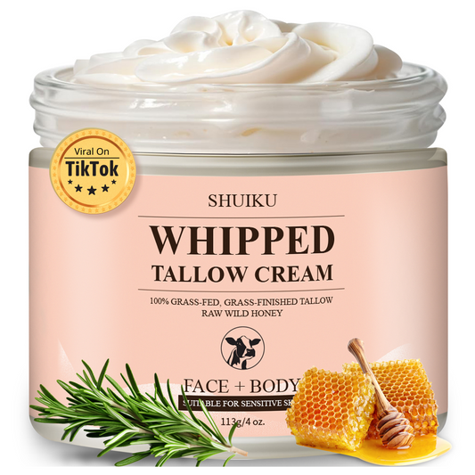 Whipped Organic Beef Tallow and Honey Balm, Beef Tallow for Face, Grass-Fed Beef Tallow Moisturizer