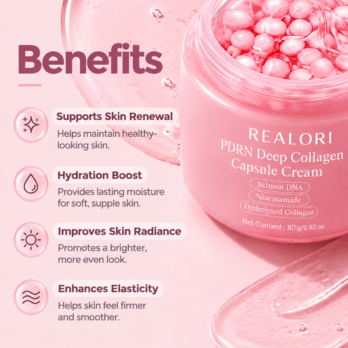 PDRN Deep Collagen Capsule Cream with Niacinamide & Hydrolyzed Collagen, 80g