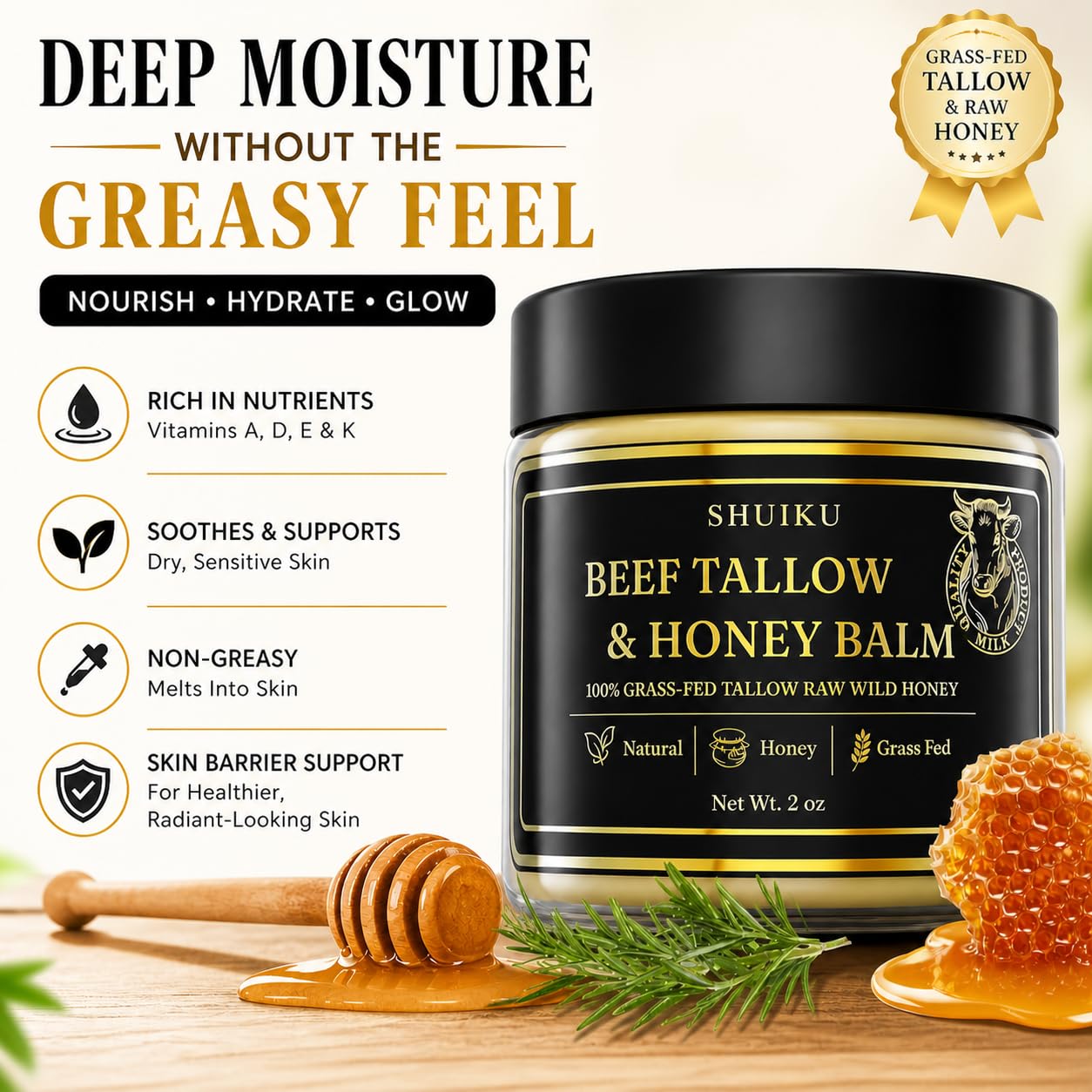 Beef Tallow & Honey Balm – Grass-Fed Tallow Moisturizer for Face & Body