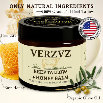 Organic Beef Tallow Honey Balm for Skin, Made in USA