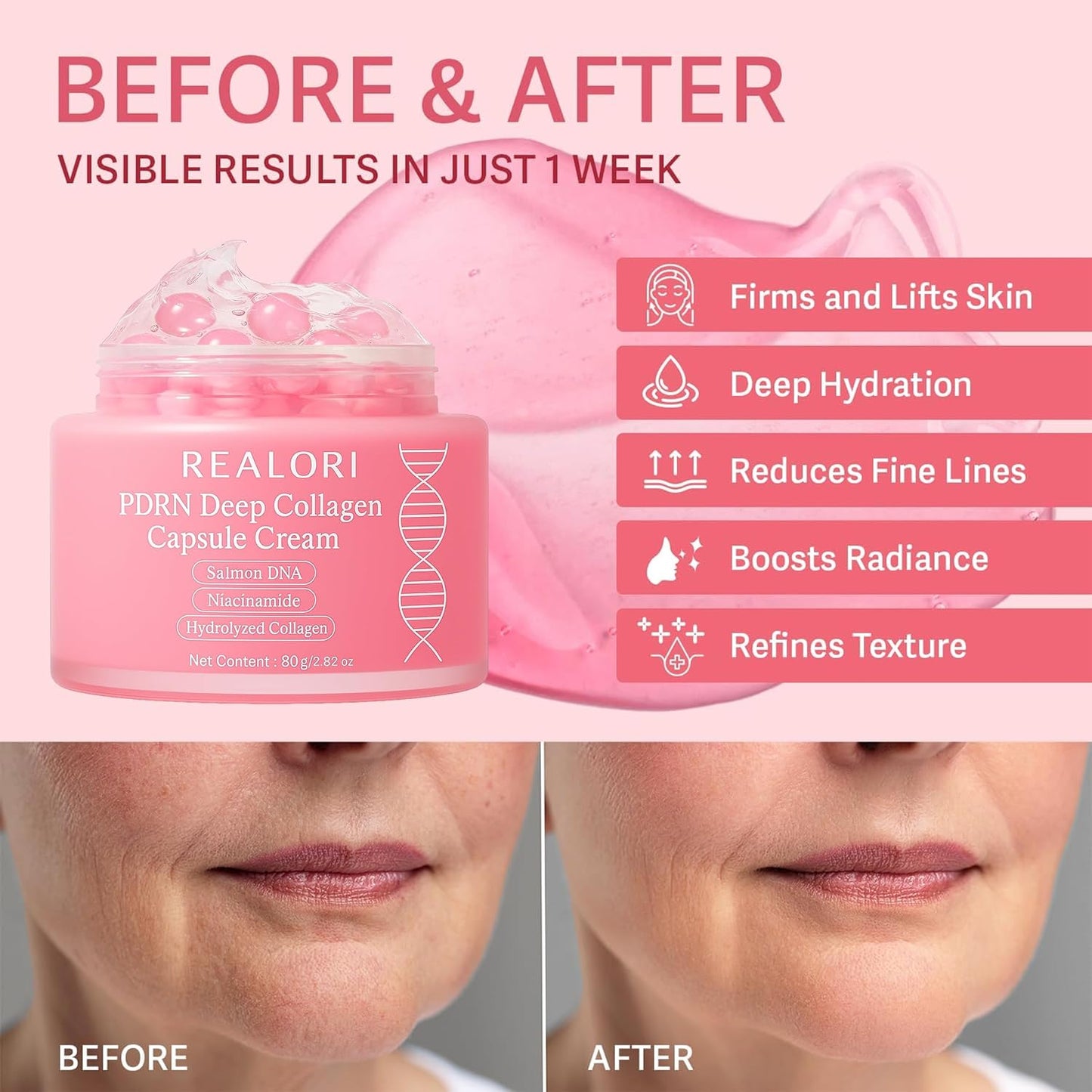 PDRN Deep Collagen Capsule Cream with Niacinamide & Hydrolyzed Collagen, 80g