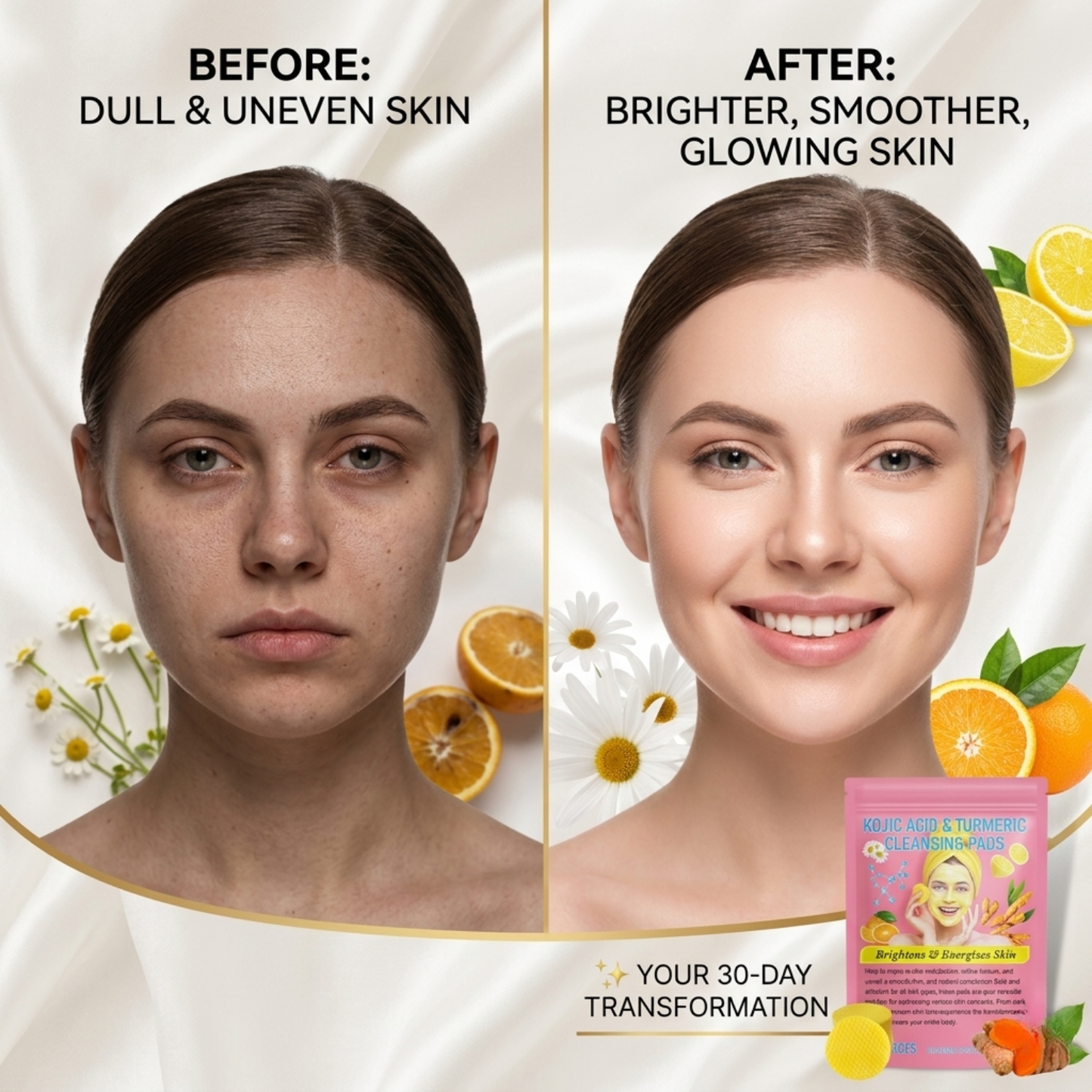 Turmeric Cleansing Pads with Kojic Acid – Brightening Face Scrub Pads (40 Count)