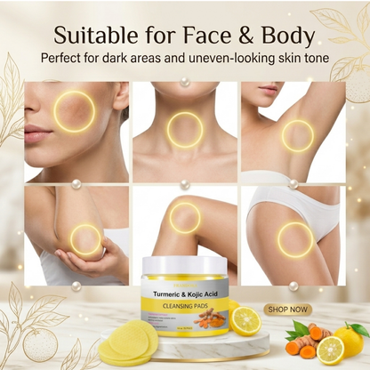 Turmeric & Kojic Acid Cleansing Pads – Brightening Face & Body Wipes (55 Pads)