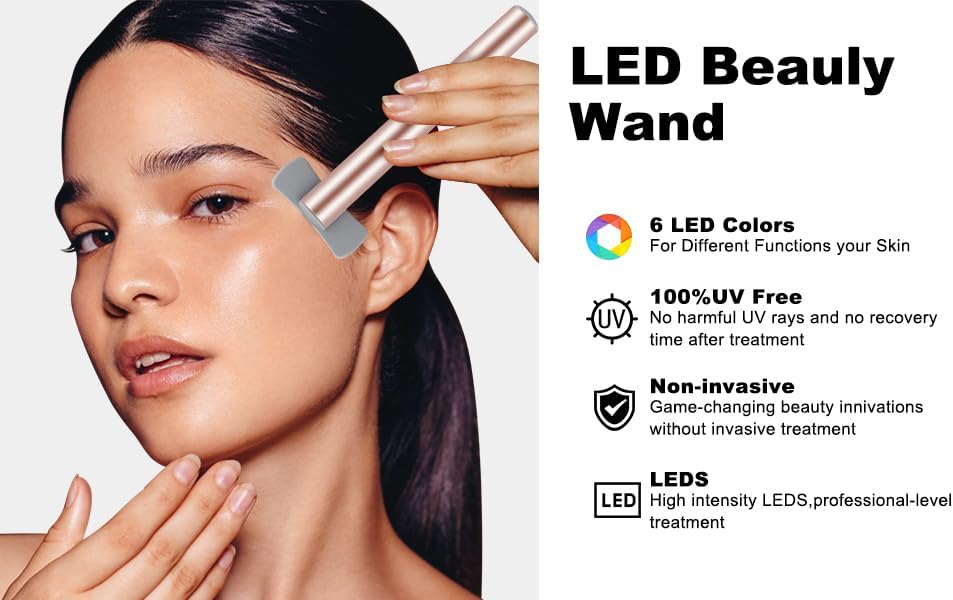 6-in-1 LED Red Light Therapy Face Wand – Skincare Tool with Vibration, Thermal & Microcurrent for Anti-Aging & Brighter Skin