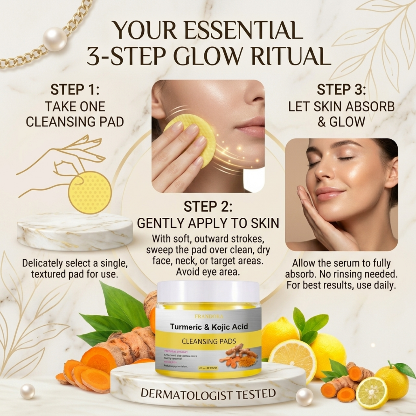 Turmeric & Kojic Acid Cleansing Pads – Brightening Face & Body Wipes (55 Pads)