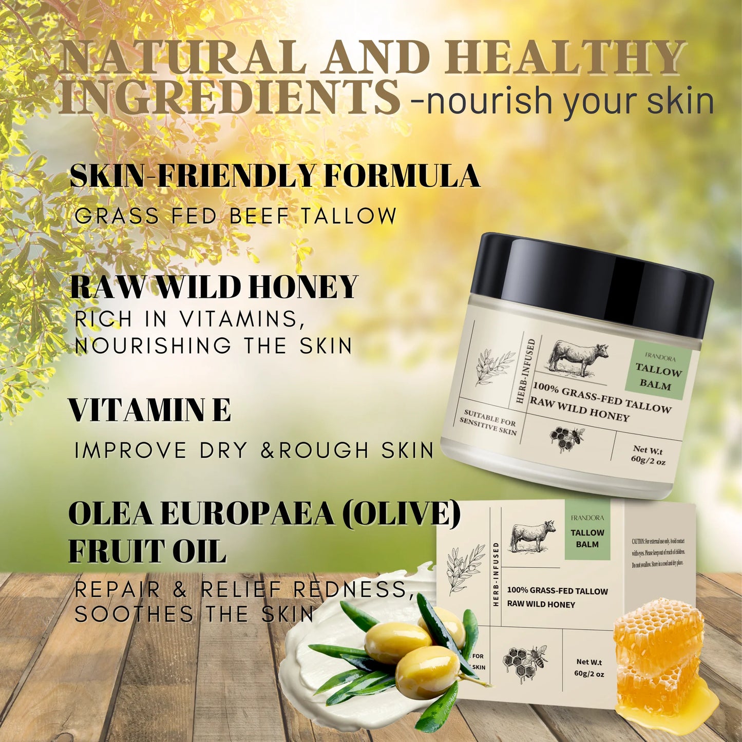 Beef tallow and Honey Balm (4 Packs)