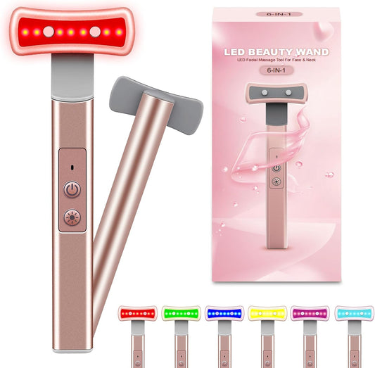 6-in-1 LED Red Light Therapy Face Wand – Skincare Tool with Vibration, Thermal & Microcurrent for Anti-Aging & Brighter Skin