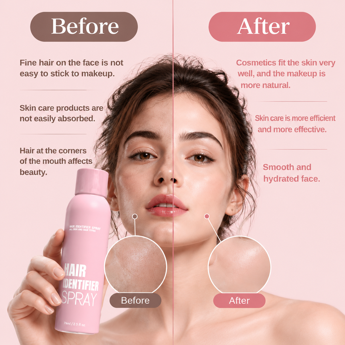 Hair Identifier Spray with 4 Facial Razors – Facial Hair Removal & Dermaplaning Kit