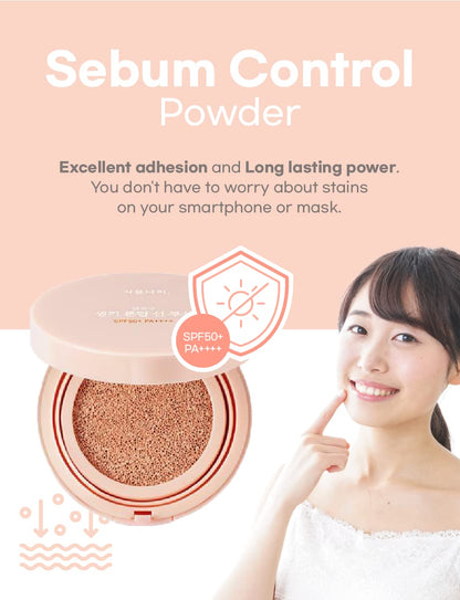 Korean Cooling Sun Cushion SPF – Broad Spectrum UVA/UVB Protection, No White Cast, 72HR Hydration for Face & Body