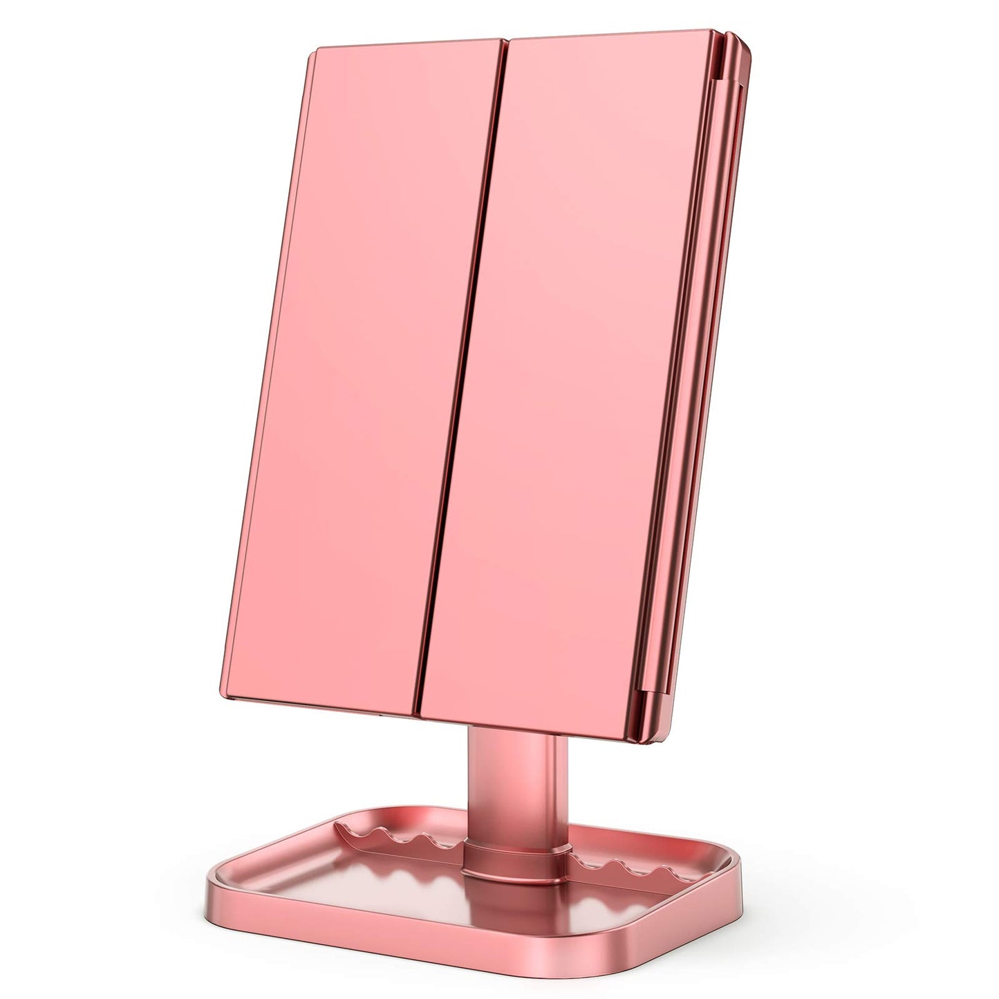 Lighted Vanity Makeup Mirror with 2X/3X/10X Magnification – Trifold LED Mirror with Touch Control & Dual Power Supply