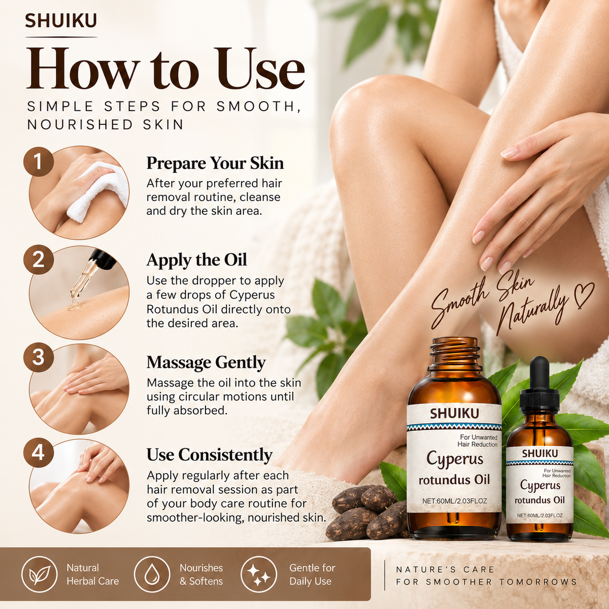 Cyperus Rotundus Oil 2 Pack – Botanical Body Oil for Smooth-Looking Skin Care