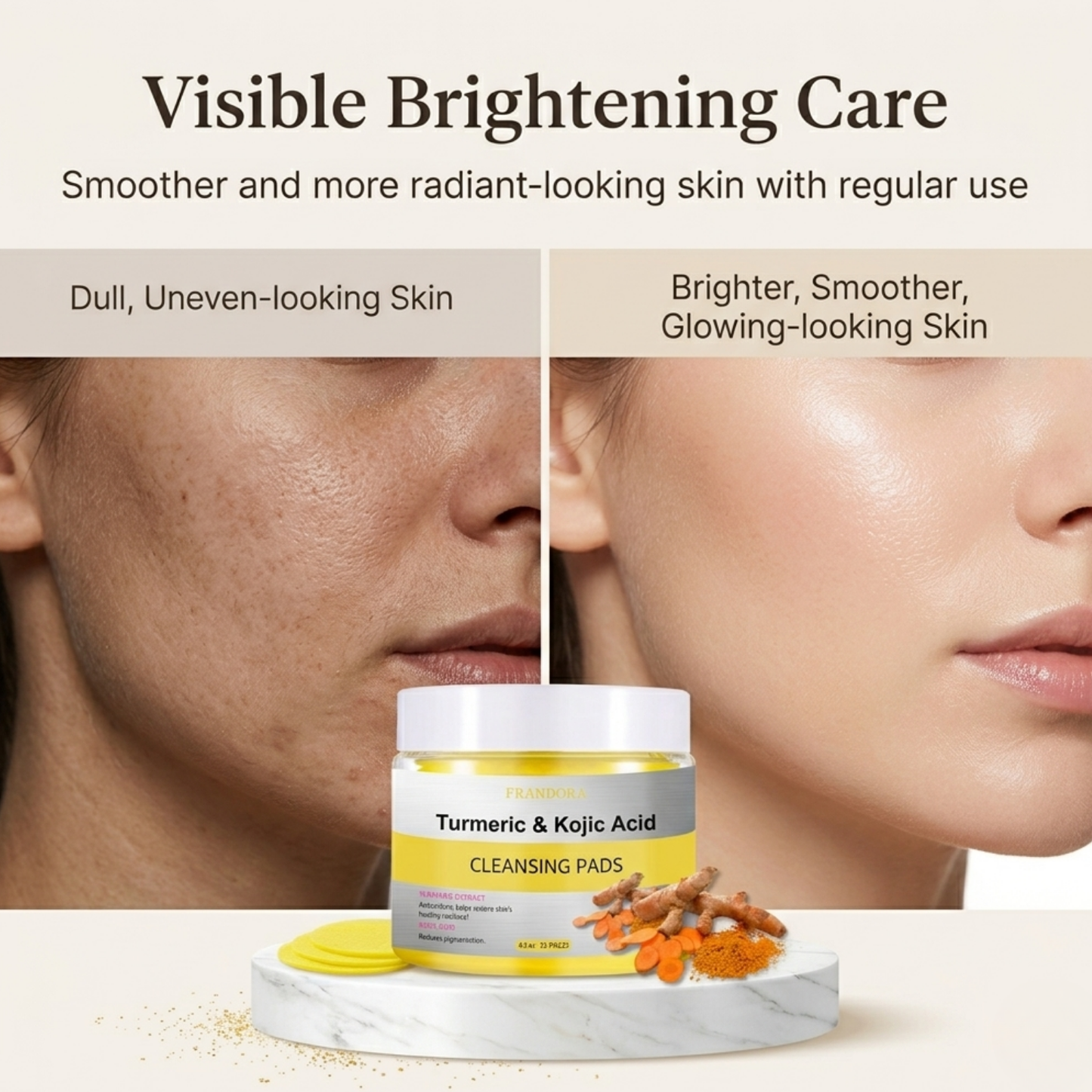 Turmeric & Kojic Acid Cleansing Pads – Brightening Face & Body Wipes (55 Pads)