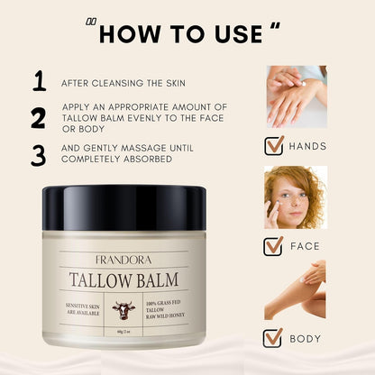 Beef Tallow for Skin Care, Grass Fed Beef Tallow & Honey Balm – All-Natural Moisturizer