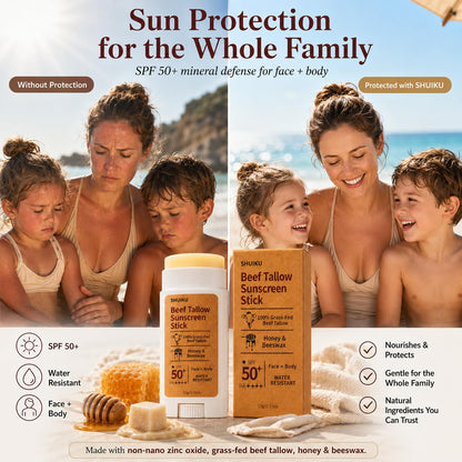 Beef Tallow Mineral Sunscreen Stick SPF 50 with Non-Nano Zinc Oxide, 0.53 oz