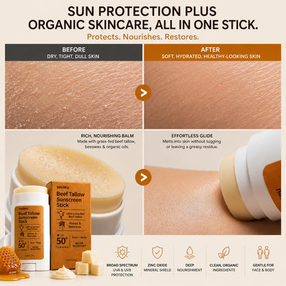 Beef Tallow Mineral Sunscreen Stick SPF 50 with Non-Nano Zinc Oxide, 0.53 oz