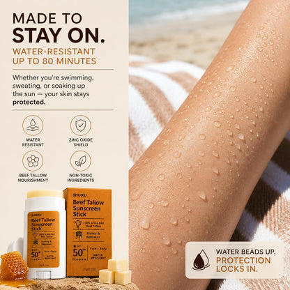Beef Tallow Mineral Sunscreen Stick SPF 50 with Non-Nano Zinc Oxide, 0.53 oz
