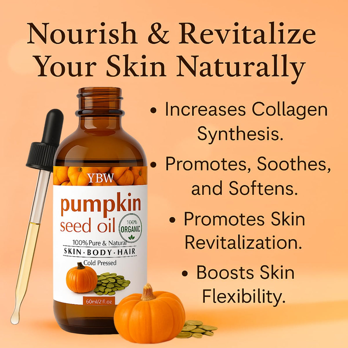Organic Pumpkin Seed Oil for Hair, Scalp & Skin, Cold-Pressed, 2 oz