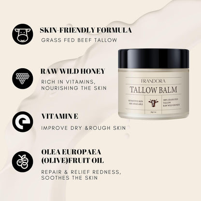 Beef Tallow for Skin Care, Grass Fed Beef Tallow & Honey Balm – All-Natural Moisturizer