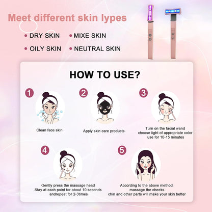 6-in-1 LED Red Light Therapy Face Wand – Skincare Tool with Vibration, Thermal & Microcurrent for Anti-Aging & Brighter Skin
