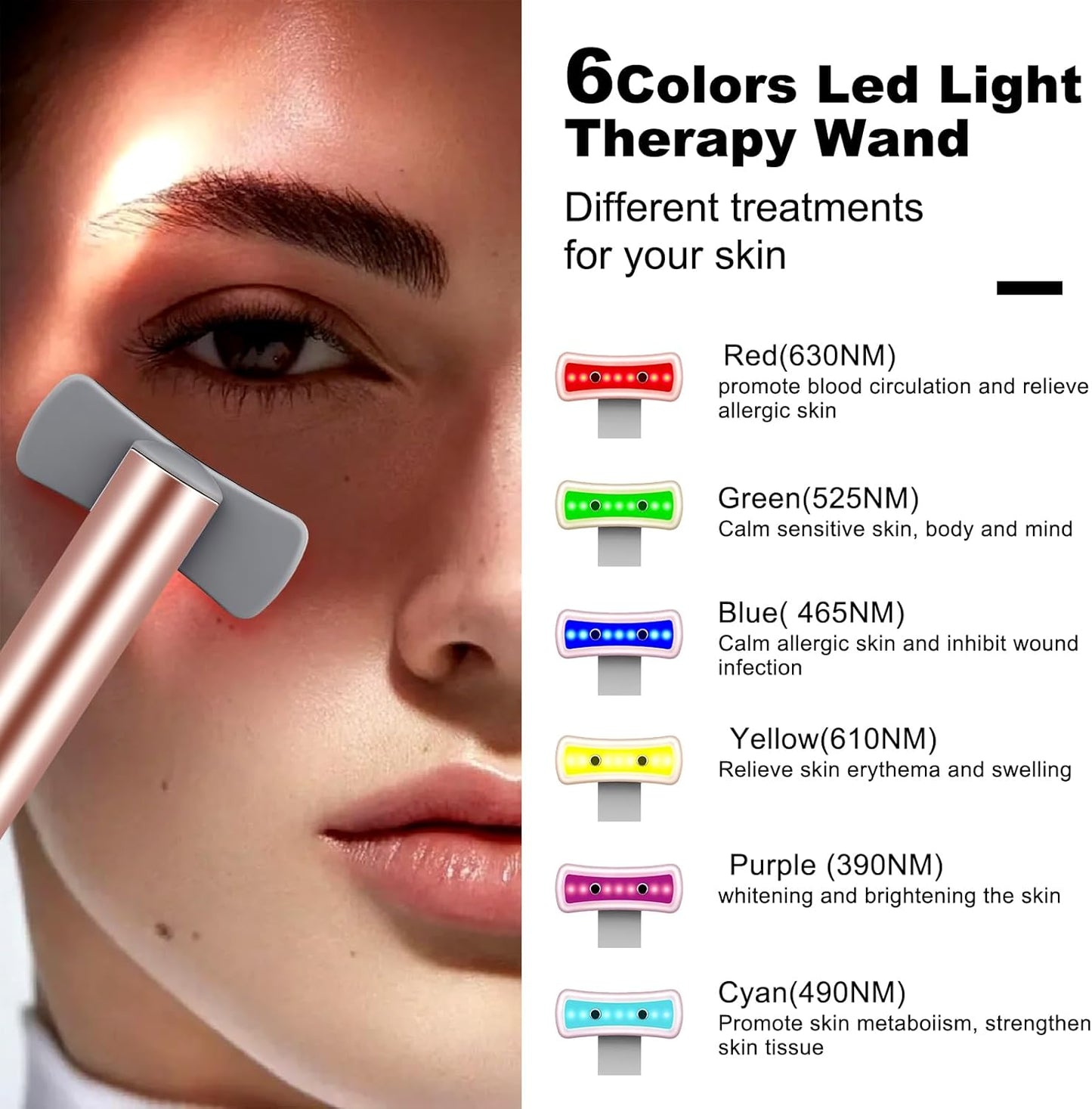 6-in-1 LED Red Light Therapy Face Wand – Skincare Tool with Vibration, Thermal & Microcurrent for Anti-Aging & Brighter Skin