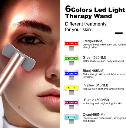 6-in-1 LED Red Light Therapy Face Wand – Skincare Tool with Vibration, Thermal & Microcurrent for Anti-Aging & Brighter Skin