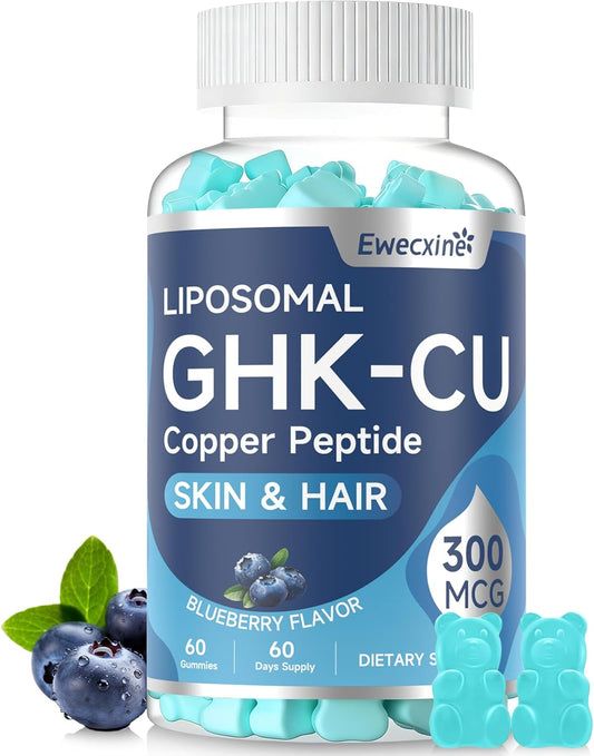 GHK-Cu Copper Peptide Gummies Supplement, 300 mcg per Serving, Liposomal Formula, 60 Vegan Gummies – Beauty Support Matrix with Biotin, Phytoceramides & Herbal Blend