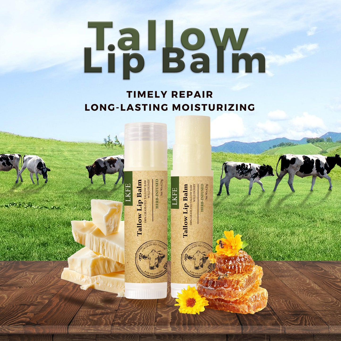 Beef Tallow Lip Balm – Natural, Hydrating, Vitamin-Rich Moisturizer
