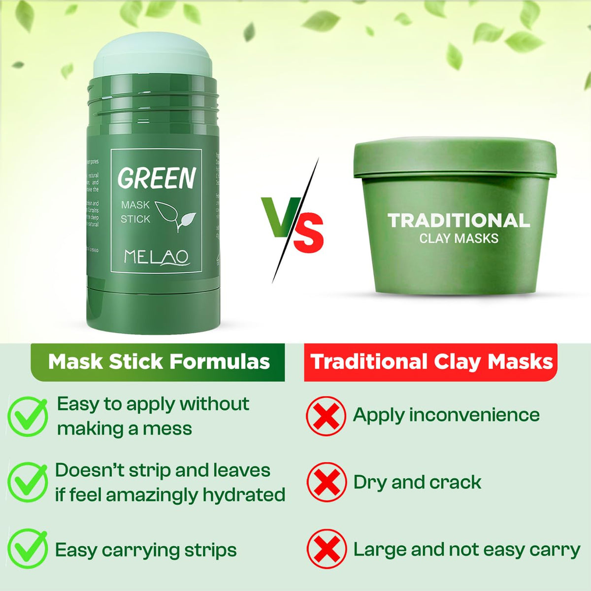 Green Tea Cleansing Mask Stick – Pore Care & Oil Control Facial Mask, 2 Pack