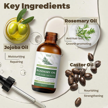 Rosemary Hair Oil with Biotin, Castor & Jojoba Oil for Scalp Care and Fuller-Looking Hair