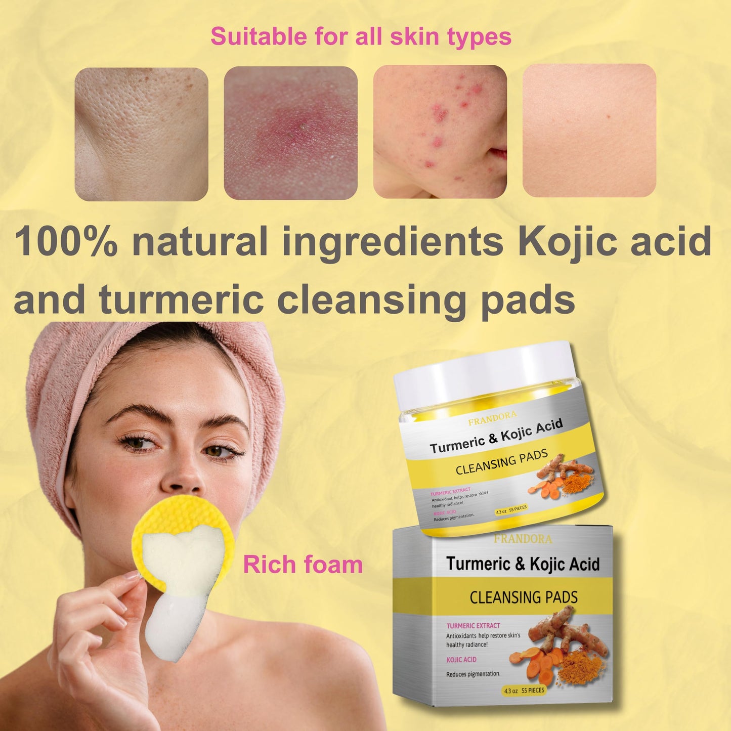 Turmeric Kojic Acid Cleansing Pads in Bottle