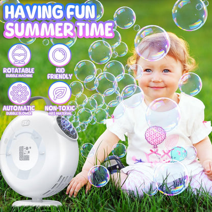 Bubble Machine, Automatic Bubble Blower for Kids Toddlers, 8000+ Bubbles Per Minute, 90° 200° Oscillating Electric Plug-in or Batteries Bubble Maker Toys for Outdoor Birthday Party - Deep White