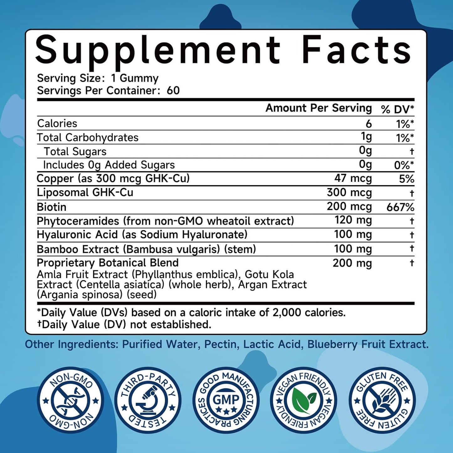GHK-Cu Copper Peptide Gummies Supplement, 300 mcg per Serving, Liposomal Formula, 60 Vegan Gummies – Beauty Support Matrix with Biotin, Phytoceramides & Herbal Blend