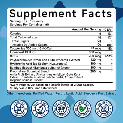 GHK-Cu Copper Peptide Gummies Supplement, 300 mcg per Serving, Liposomal Formula, 60 Vegan Gummies – Beauty Support Matrix with Biotin, Phytoceramides & Herbal Blend