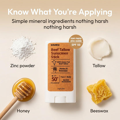 Beef Tallow Mineral Sunscreen Stick SPF 50 with Non-Nano Zinc Oxide, 0.53 oz