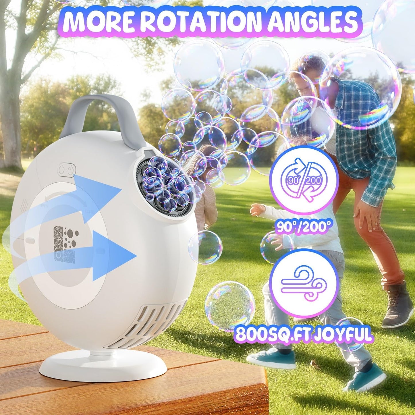 Bubble Machine, Automatic Bubble Blower for Kids Toddlers, 8000+ Bubbles Per Minute, 90° 200° Oscillating Electric Plug-in or Batteries Bubble Maker Toys for Outdoor Birthday Party - Deep White