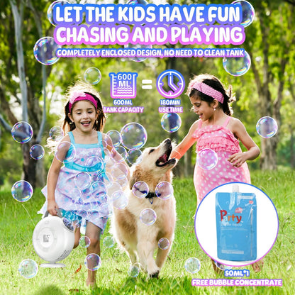 Bubble Machine, Automatic Bubble Blower for Kids Toddlers, 8000+ Bubbles Per Minute, 90° 200° Oscillating Electric Plug-in or Batteries Bubble Maker Toys for Outdoor Birthday Party - Deep White