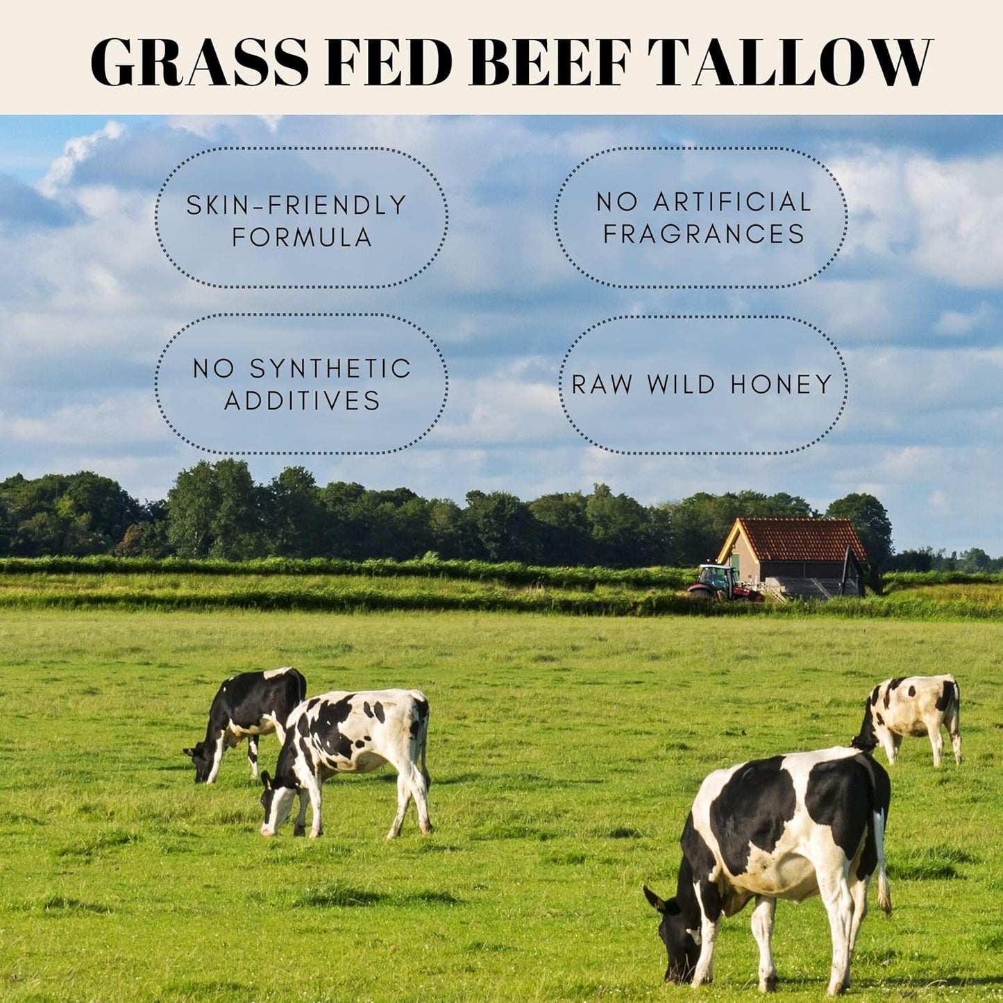 Beef Tallow for Skin Care, Grass Fed Beef Tallow & Honey Balm – All-Natural Moisturizer