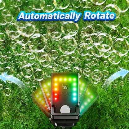 Bubble Machine Remote Control 98ft Range,Auto Rotation & 11 RGB Lights, 1800mAh Rechargeable Battery/USB-C Charging,Top-Fill Portable Bubble Maker for Kids Birthday Party Wedding Pool Outdoor