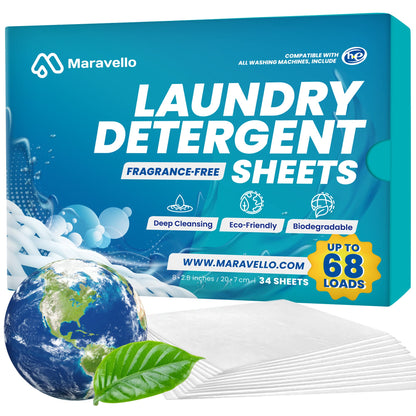Maravello Fragrance-Free Laundry Detergent Sheets 68 Count Dissolves in Seconds Plant Extracts Instant Freshness Non-Irritating For All Clothes 68 Loads