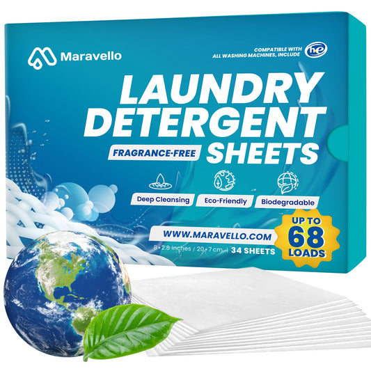 Maravello Fragrance-Free Laundry Detergent Sheets 68 Count Dissolves in Seconds Plant Extracts Instant Freshness Non-Irritating For All Clothes 68 Loads