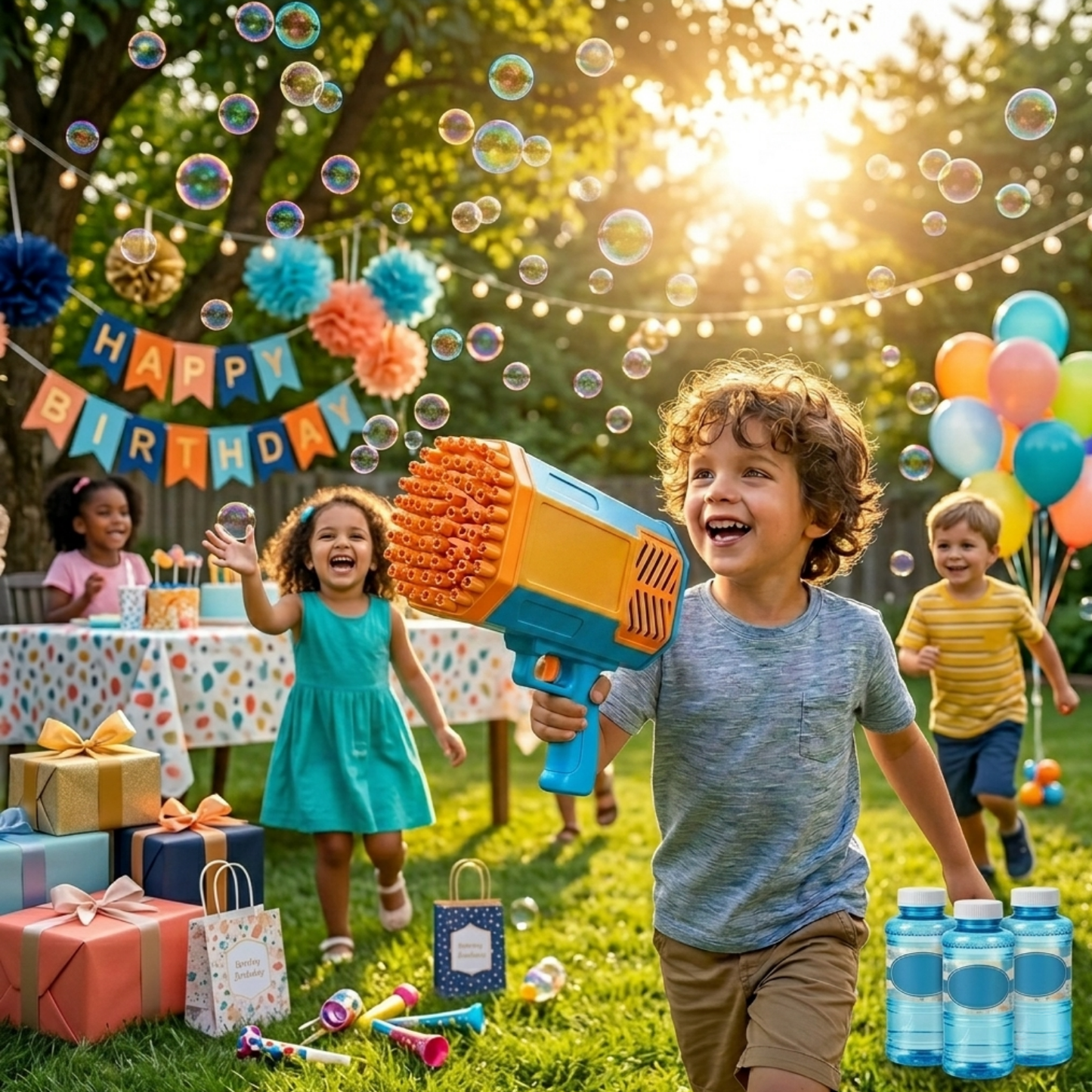 132-Hole Bubble Blaster with Lights for Kids – Outdoor Summer Bubble Toy