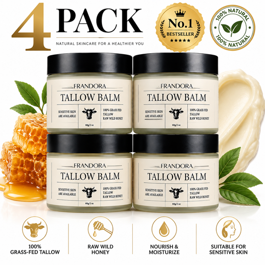 Beef Tallow Balm for Skin Care – Grass-Fed Beef Tallow & Raw Honey Moisturizer, Natural Hydrating Face and Body Balm (4 Pack)