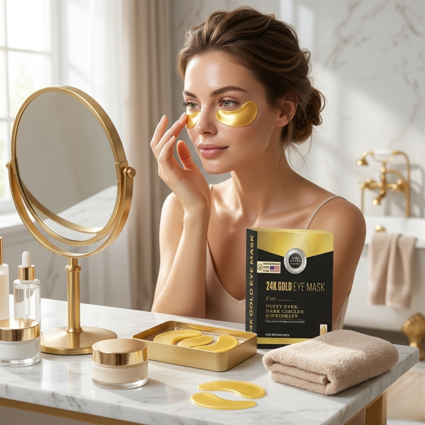 24K Gold Under Eye Patches – Hydrating Eye Masks for Dark Circles, Puffiness & Fine Lines