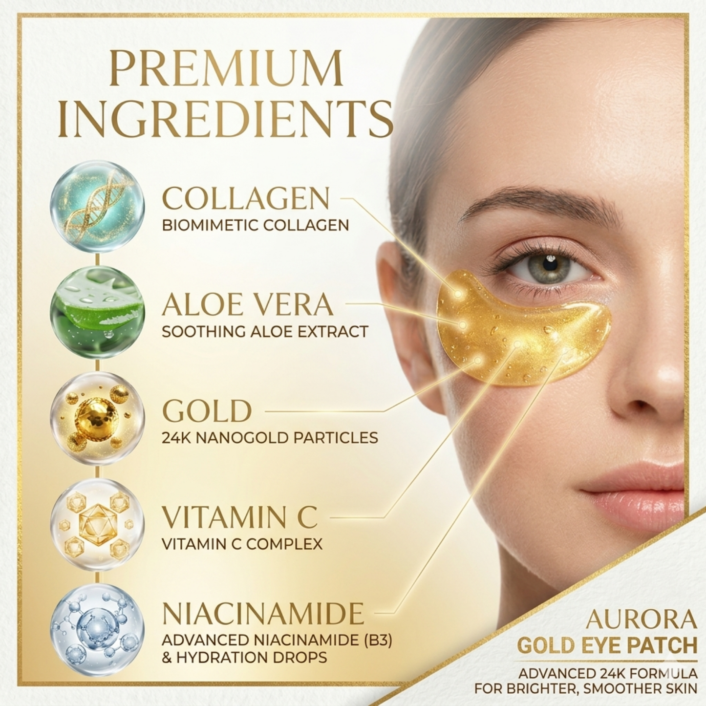 24K Gold Under Eye Patches – Hydrating Eye Masks for Dark Circles, Puffiness & Fine Lines